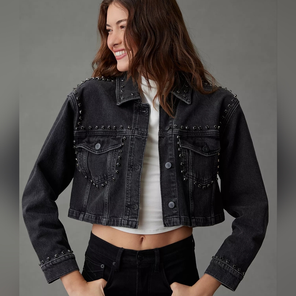 Pilcro Black Crop Denim Jacket Size L